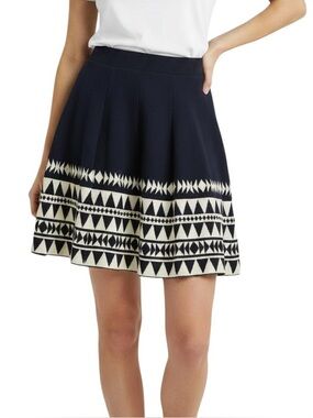 Francesca’s AINA BE A-line Knit Mini Skirt Navy Cream Geometric Print NWT Size S
